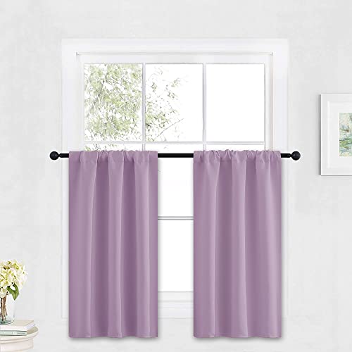 RYB HOME Bathroom Window Curtains - Super Soft Blackout Privacy Curtains for Baby Nursery Bedroom Basement Garege Workshop Kitchen Dining Living Room, W 29 x L 30, Lilac, 2 Pcs