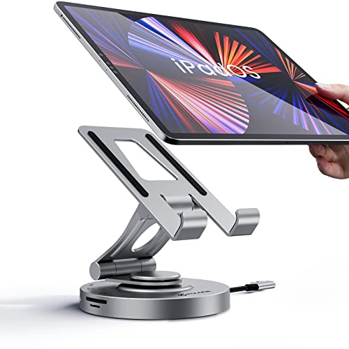 USB C Hub für iPad Pro mit Drehbar Klappbar Stand, 8 in 1 USB C Docking Station Adapter mit 4K HDMI, PD 100W, 3.0 Date Port, 2*USB 3.0 und 3.5mm AUX , Typ C Hub für iPad pro, Surface pro 8/9 Cover