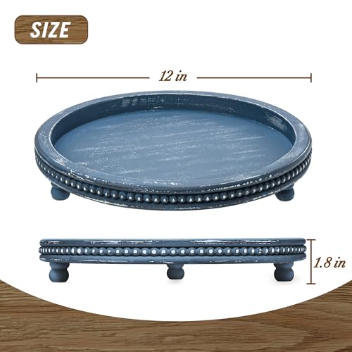 Handmade 12 Inch Decorative Tray, Small Beaded Tray Coffee Table Decor, Blue Decorative Display Risers for Coffee Table, Dining Room Entryway and Living Room - Image 3