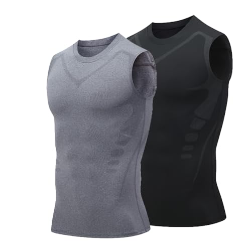 Bpoeee New Version Ionic Shaping Sleeveless Shirt, Maynox Vitaboost Compression Shirt, Vita Boost Shirts for Men (Black+Gray 2,M)