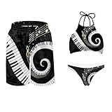 KEIAHUAN Couple Matching Swmsuits His and Hers Summer Beachwear Piano Music Note Printing Women's High Waisted Swimwear Sexy Halter Bikini Set-S