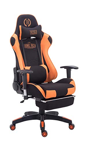 CLP Silla Gaming Turbo En 3 Tapizados Disponibles I Silla Gamer Giratoria & Regulable En Altura, Color:Negro/Naranja, Material:Tela
