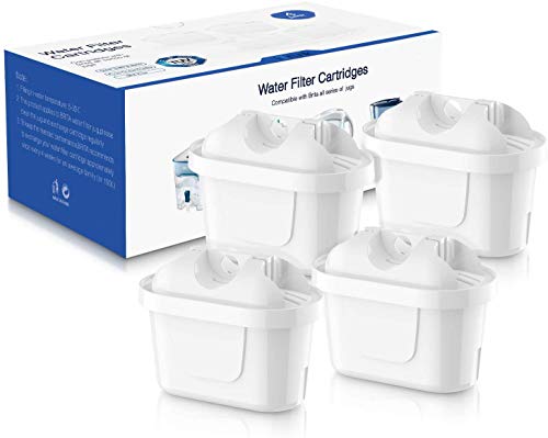 Vibeey Cartuchos de Filtro de Agua, 4 Paquete Maxtra+ Filtros de Agua para Jarra de Filtro de Agua Brita, Reducción de Cal y Cloro por Carbón Activado, Sin BPA