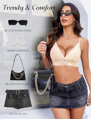 Image of Avidlove Bras for Women Floral Lace Bralettes Deep V Sexy Bras Cross Back Longline Bralette No Padded