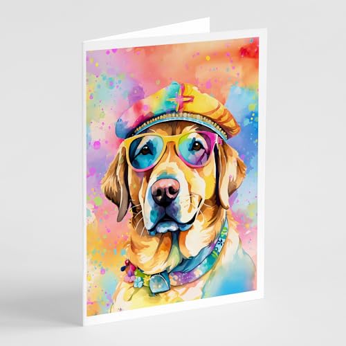 Caroline's Treasures DAC2528GCA7P Yellow Labrador Hippie Dawg Greeting Cards Pack of 8 Blank Cards with Envelopes Whimsical A7 Size 5x7 Blank Note Cards
