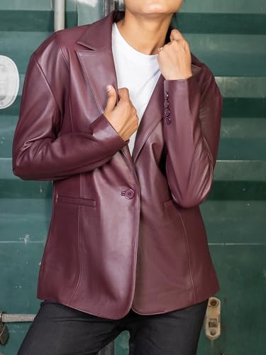 Jild Oversized Lambskin Leather Blazer Women - Business Casual Coat Plus Size Leather Jacket Women3