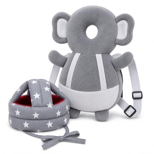 Image of GLUN Baby Back Protector with Head Protective Hat Combo Set, Cute Elephant Shape Soft Cushioning, Adjustable Shoulder Belt, Head Protection Gear for 6-18 Month Toddler Kids