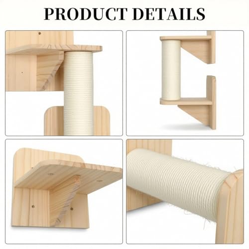 Estante mural para gatos 4 niveles en madera sólida con sisal miniatura 3