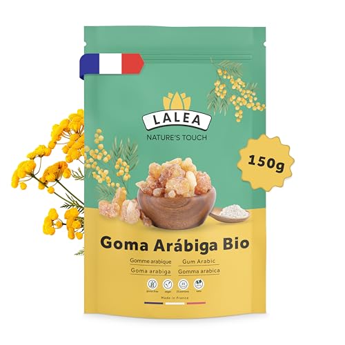 Goma arabiga orgánica en polvo, Goma de acacia bio en polvo fibra soluble 150g, Vegano y Keto, Sin gluten, 90% fibra alimentaria