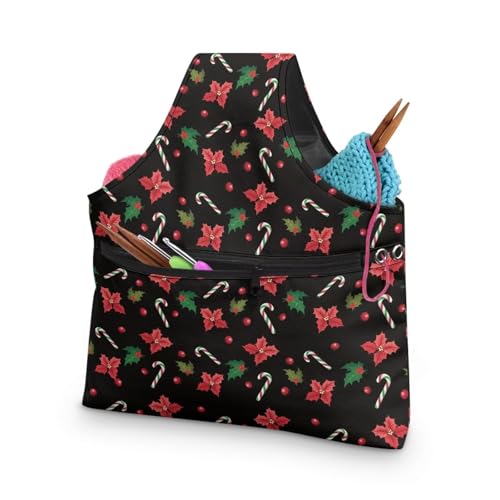 Image of KUIFORTI Christmas Yarn Bag for Crocheting, Xmas Poinsettia Flower Crochet Bag Organizer, Knitting Bag Crochet Bag Large Yarn Bags for Crocheting on The Go