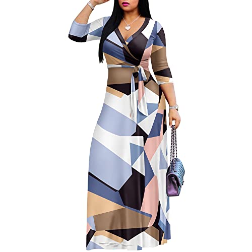 Image of FANDEE Plus Size Maxi Dress for Women Casual Summer Sundress V-Neck 3 /4 Sleeve