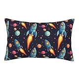 Fundas de almohada con estampado de cohete espacial de dibujos animados de 14 x 20 pulgadas, fundas de almohada decorativas de microfibra suave con cremallera, fundas de almohada de viaje