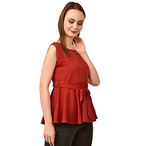 Image of Women's Sleeveless Peplum Top with Waist Tie Belt