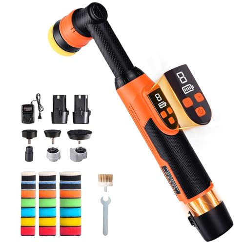 Protmex Cordless Mini Car Buffer Polisher with 8 Variable Speeds 20006000 RPM LED Display 22000mAh 21V Batteries Mini Polishers Kit for Auto Detailing Scratch Remover and Paint Care - Long