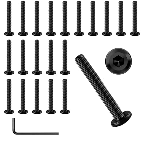 PARFCO Vis Tête Plate Inox 304 M6 x 40, 20 Pièces à Six Pans Creux avec Clé 4 mm pour Montage Meubles, Machines Travaux Bricolage