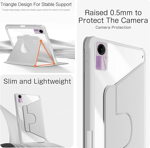 Image of TGK Rotating Case for Redmi Pad SE 11 inch with Pencil Holder 360 Degree Rotation Protective Trifold Stand Cover Clear Back (Grey)