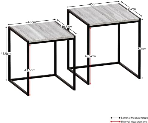 Vida Designs Brooklyn Nest of Tables 2 Piece Set Coffee Side End Tables Industrial Rustic Living Room Furniture (Grey)
