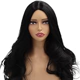 Long Black Wavy Wig for Women, 26 Inch Black Curly Wavy Wig Natural Looking Synthetic Heat Resistant