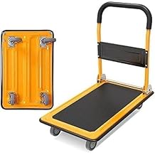 Folding Trolley Metal Four-Wheeled Mobile Trolley Flatbed Trolley Heavy-Duty Flatbed Trolley Load 300poundsYellow