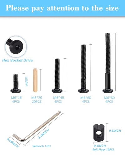 Allwin ALLWIN-M616 Crib Screws Hardware Replacement Kit - 16 Set Baby Bed Frame Bolts,Barrel Nuts&Wooden Dowel Pins Set - M6X16/40/60/80 Mm Hex Drive Socket Cap Screws Nuts For Beds Headboards Chairs Furniture thumb #1