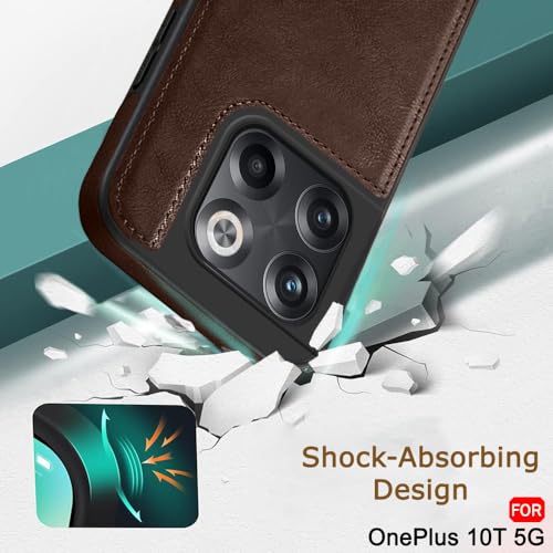 Image of TheGiftKart Genuine Leather Finish Back Cover Case for OnePlus 10T | Shockproof Design | Raised Edges for Camera & Screen Protection | Stunning Minimalist Design Case Cover (Faux Leather & PC, Brown)