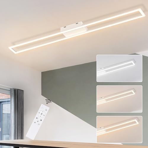 Glitzerlife Deckenlampe LED Wohnzimmer Deckenleuchte: 108CM Weiß Wohnzimmerlampe Modern 40W Schlafzimmerlampe Dimmbar mit Fernbedienung Deckenbeleuchtung Küchenlampe für Schlafzimmer Esszimmer Büro