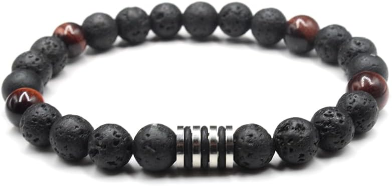 Kartini Studio Men's Bracelet, Lava Stone and Red Tiger's Eye and Silver Bracelet, Bead Bracelet for Man, Natural Stone Jewellery - Image 2
