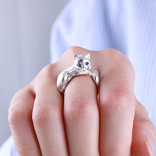 Wendalern Cat Ring for Women Girls Adjustable Open Kitty-shaped Ring Lovely Blue Eye Cat Animal Finger Ring Kitten Pet Gift Jewelry for Cat Lovers - Image 2