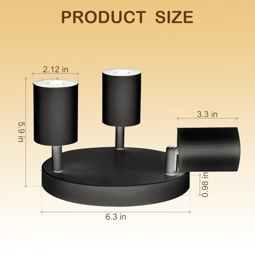 Image of Wiseworld 3 Light Track Lighting Fixtures for Ceiling LED Black Spot Lights Indoor Round Chassis GU10 Base Lamp Rotatable Modern Ceiling Spotlight for Bedroom Kitchen Hallway (Bulb Not Included)