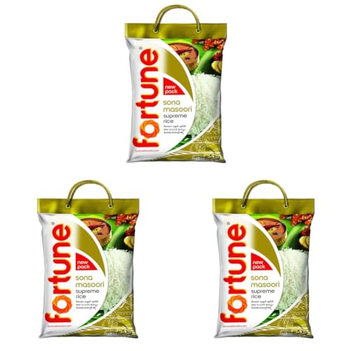 Image of FORTUNE Sona Masoori Supreme Rice, 5 kg | Premium Raw & Aged Rice | Ideal for Everyday Meals (Pack of 3)