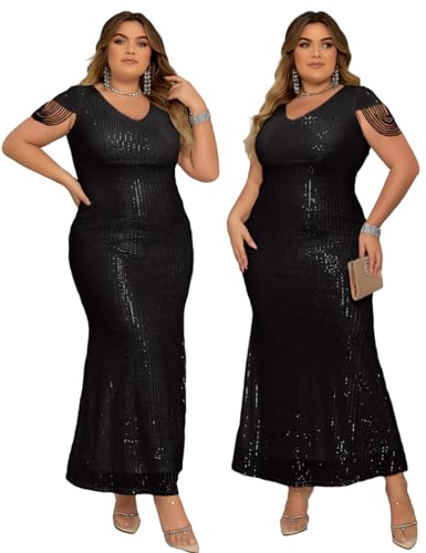 Meilun Women'S V Neck Sequin Formal Dress Fringe Bead Sleeve Mermaid Gown Prom Party Maxi Evening Dress thumb #4