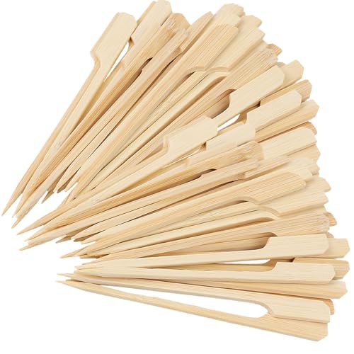 200 Pcs Bamboo Skewers - Bamboo Sticks Natural Wooden Skewers Food Stick Flat for Drinks Barbecue Kebabs Cocktail Sticks Satay Garnish Accessories Buffets Party Sandwich Hamburger 9 CM