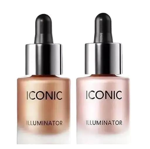 Pack of 2 Iconic Illuminator Drops – Glow Liquid Highlighters for Radiant Face Makeup Iconic Highlighter Liquid Face and Body Waterproof |3D Glow Bridal Makeup Highlighter