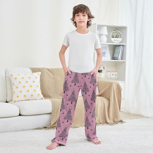 Boys' Pants Christmas Tree Star Pink Long Bottoms Jogger Pants Elastic Waist Trousers with Pockets S-XL3