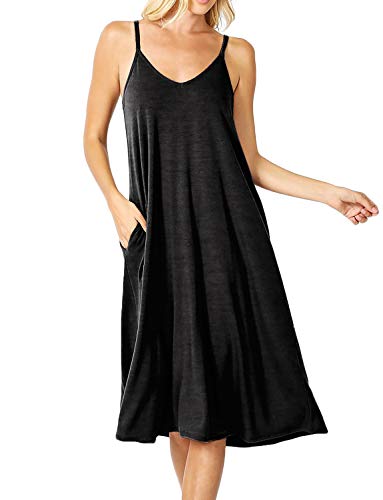 Image of ALLLA Women's Lightweight Flowy Summer Dress - Adjustable Strap Knee Length Dress with Side Pockets. Casual, Beachwear