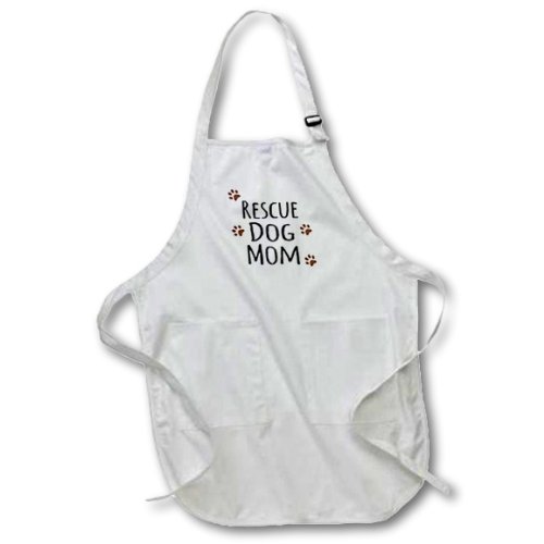3dRose Rescue Dog Mom - Doggie by Breed - Muddy Brown Paw Prints - Doggy Lover - Proud Pet Owner Mama Love - Medium Length Apron, 22 by 24-Inch, with Pouch Pockets (apr_154181_2)