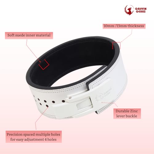 Image of 10MM Lever Gym Belt for Men & Women | 100% Full Grain Genuine Leather Powerlifting Belt | IPF Standard Weight Lifting Belt | White Belt with White Buckle | Size Small