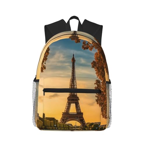 Sac à dos Paris Tour Eiffel imprimé noir automne polyvalent pour voyage et quotidien