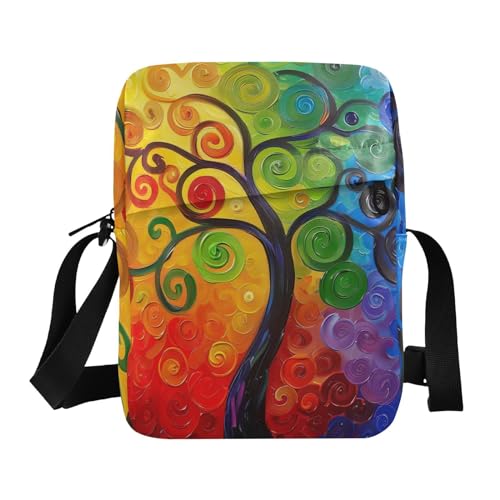 Crossbody Bag Color Trees Graffiti Messenger Bag for Women Men Purse Shoulder Bag Satchel Bag with Adjustable Strap 214B5888