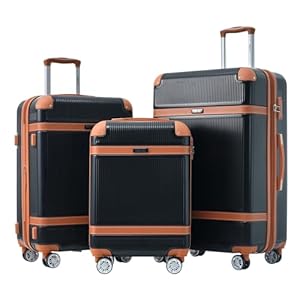 Merax Hardside Luggage Set with Spinner Wheels, Collision-Protection Angle, 3-Piece Set, TSA Lock, Expandable, Carry-On Luggage (20/24/28, Black)