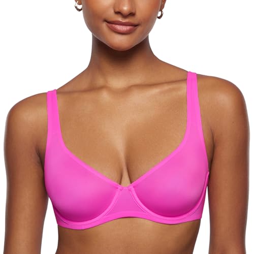 Image of INLYRIC Women's Mesh Balconette Bra Unlined | Ultra-soft, Unlined, Underwire, Light Support, No Padding, Semi-sheer, Demi, Seamless Look, Sexy, Supportive Comfortable
