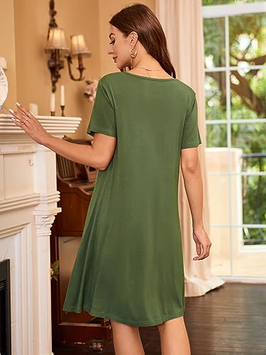 Image of Women's Summer Dresses 2026 Casual T Shirt Dress Short Sleeve Loose Flowy Sundress Swing Tunic Dress with Pockets Army Green