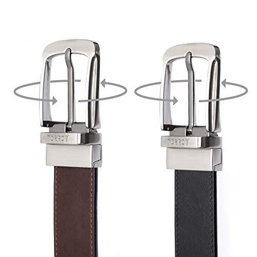 TORRO Genuine Leather Men’s Belt [Rotated Brushed Metal Pin Buckle] [Reversible]3