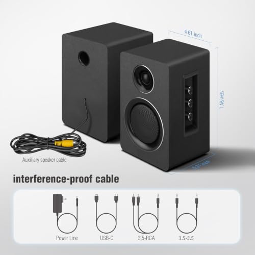 Image of Computer Speakers, Bluetooth 5.3, USB-C, AUX /RCA, 3.5-Inch Woofer, Black