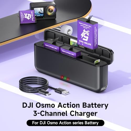 Image of 2 Pack 2250mAh Long Lasting Extreme Batteries with 3-Slot Fast Charger Hub for DJI OSMO Action 6 /Action 5 Pro /Action 4 /Action 3 /OSMO 360 Action Camera