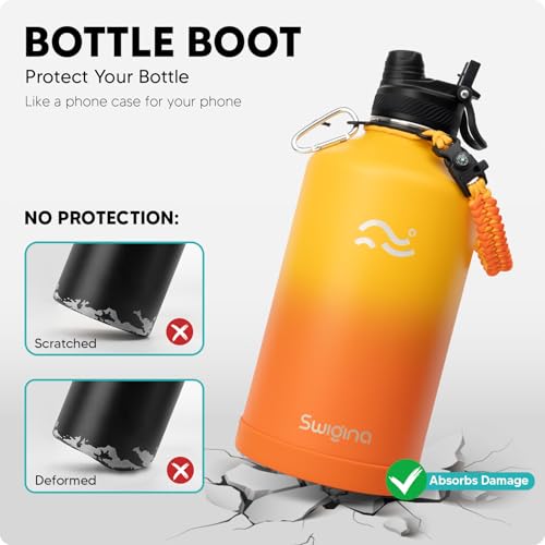 Image of Swigina [2-IN-1 LID] Gallon Insulated Water Bottle with Silicone Boot (48hrs Cold /24hrs Hot) - DIY Stickers, Leakproof, BPA Free, 128 oz
