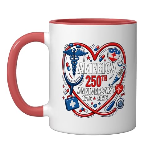 Taza cerámica 250 años USA aniversario 11 oz rojo/blanco miniatura 1
