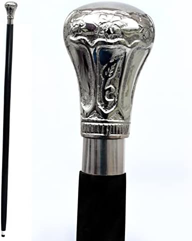 Chrome Plated Brass Knob - Walking Stick Cane 36 Inch L/Black Handmade Victorian Handle Brass Handle Head Cane Shaft Wooden