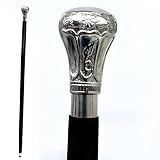 Chrome Plated Brass Knob - Walking Stick Cane 36 Inch L/Black Handmade Victorian Handle Brass Handle
