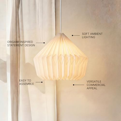 Image of FIG Living Origami Paper Pendant Lamp (Off-White) | 54 x 54 x 21 cm | Luxury Handmade Design | Ceiling Lamp & Chandelier | Hanging Light for Dining Room, Living Room & Cafe (Canvas)